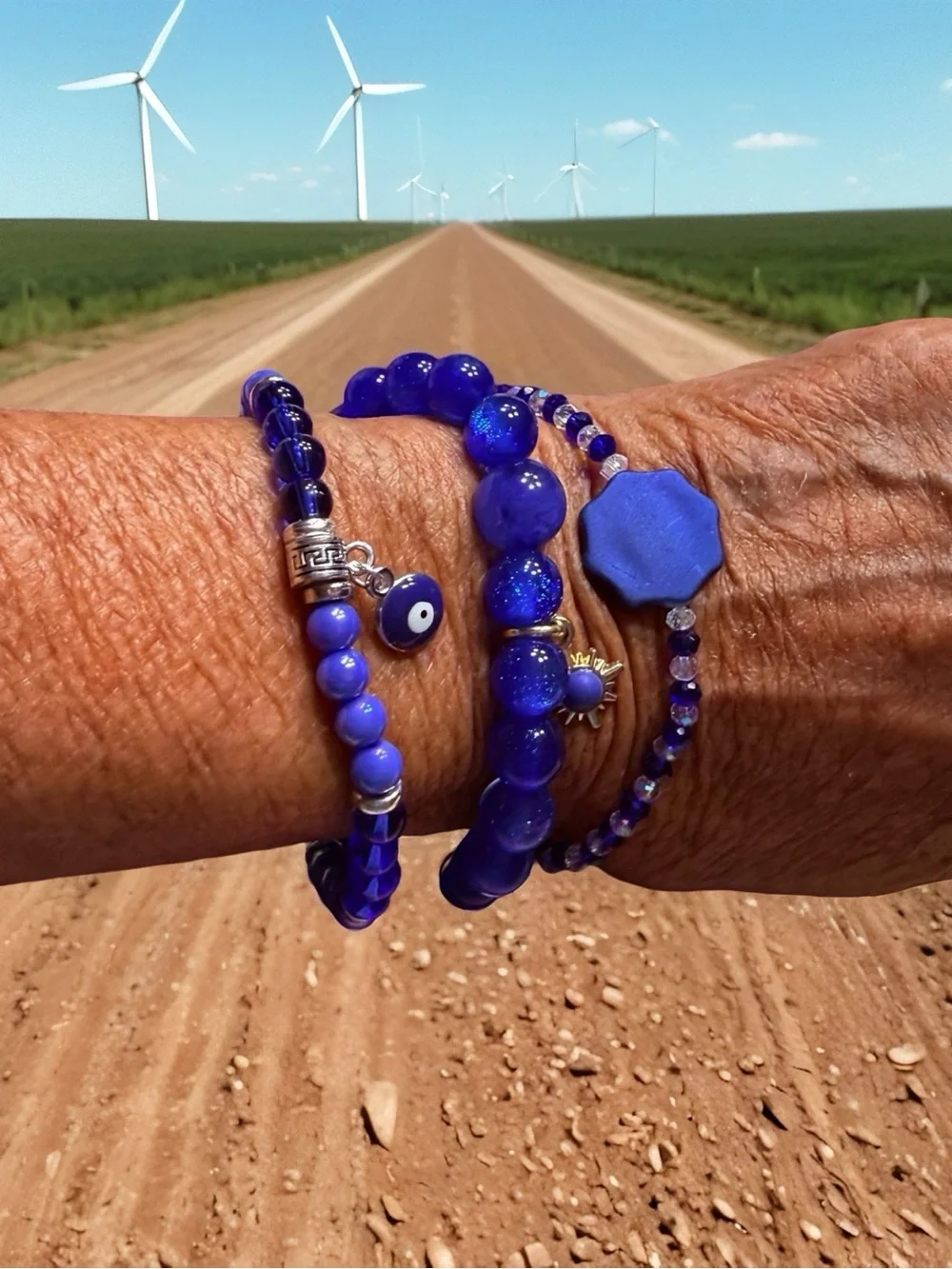 Hand Crafted Cobalt Blue Beaded Bracelet Stack for Women